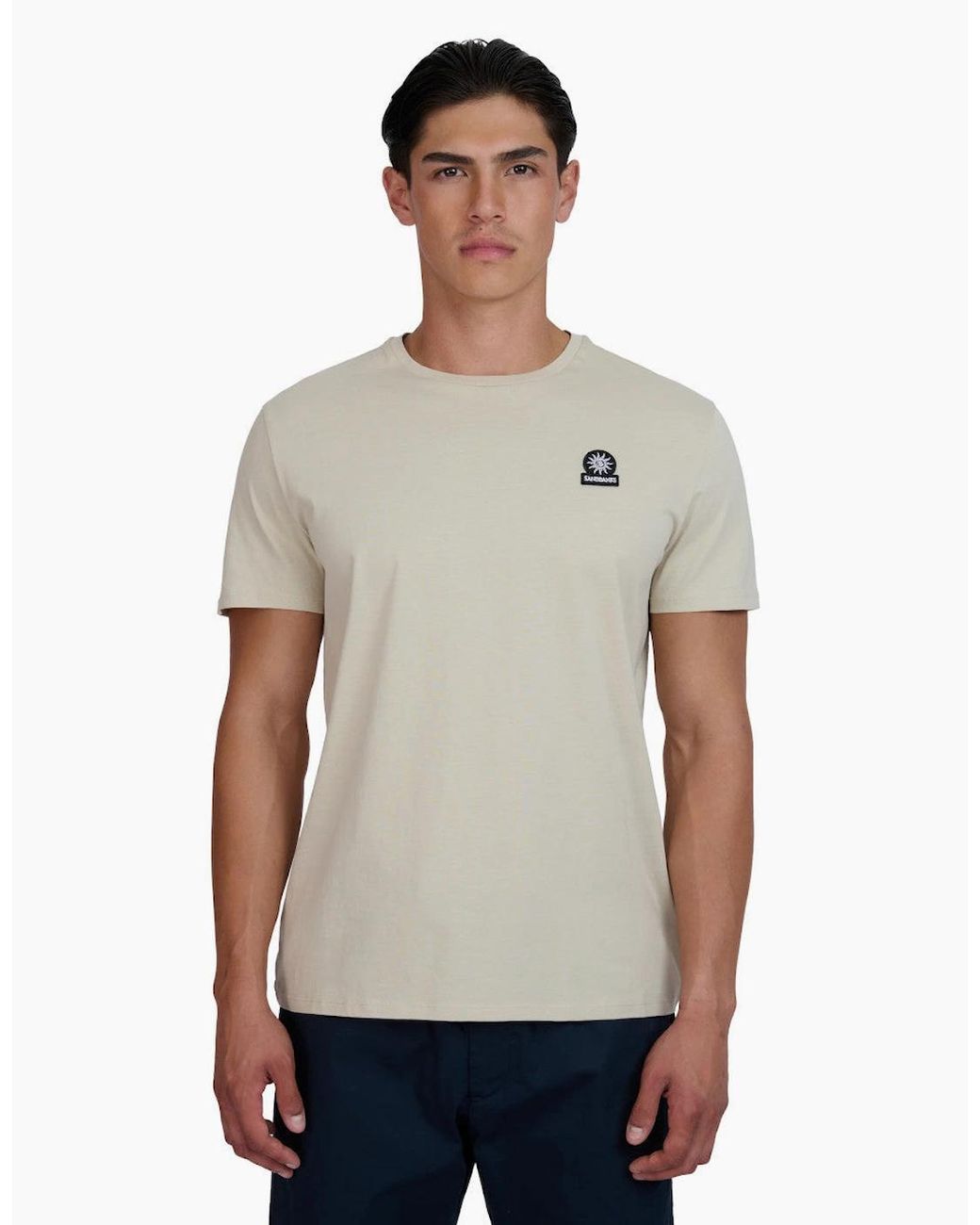 Sandbanks White Mercerised Badge T-Shirt S1-26 Stone for men