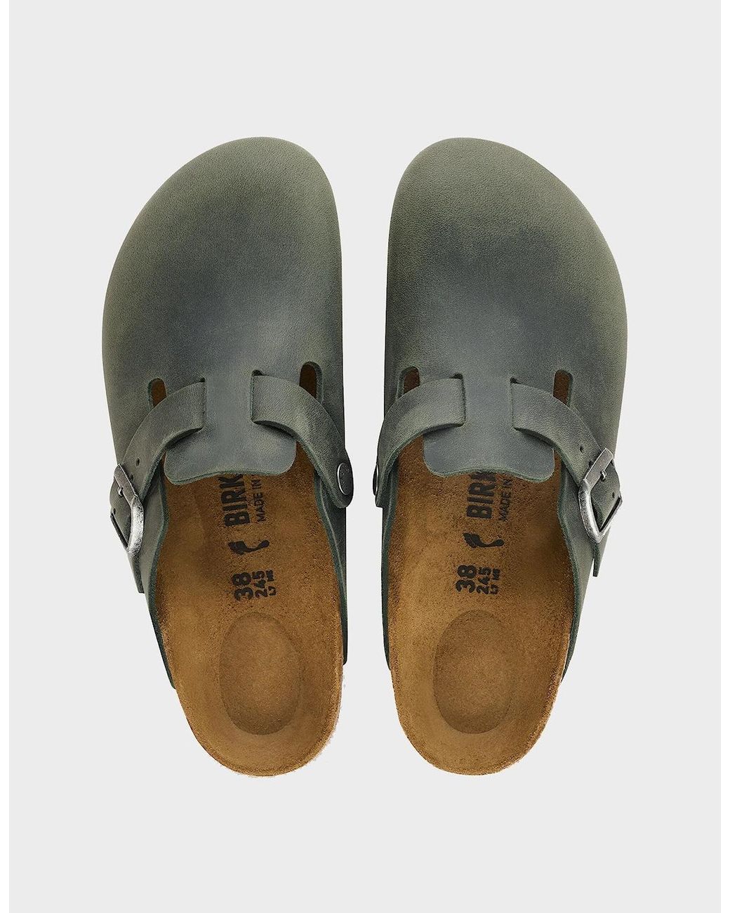 Birkenstock Boston Green Oiled Nubuck Leather Clogs