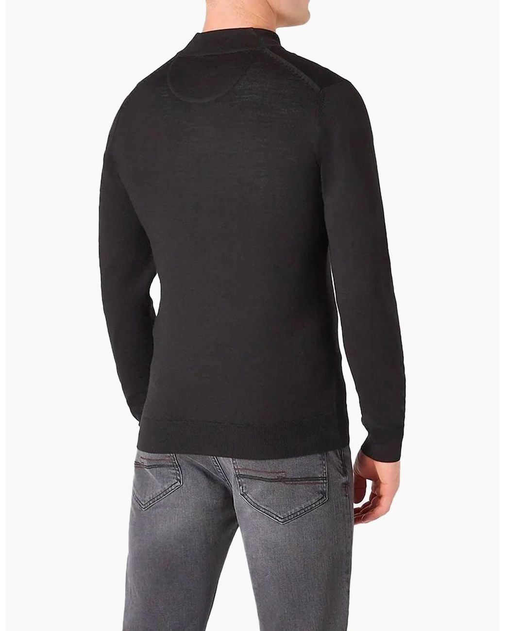 Remus Uomo Black Long Sleeve Half Zip Sweater Merino Blend for men