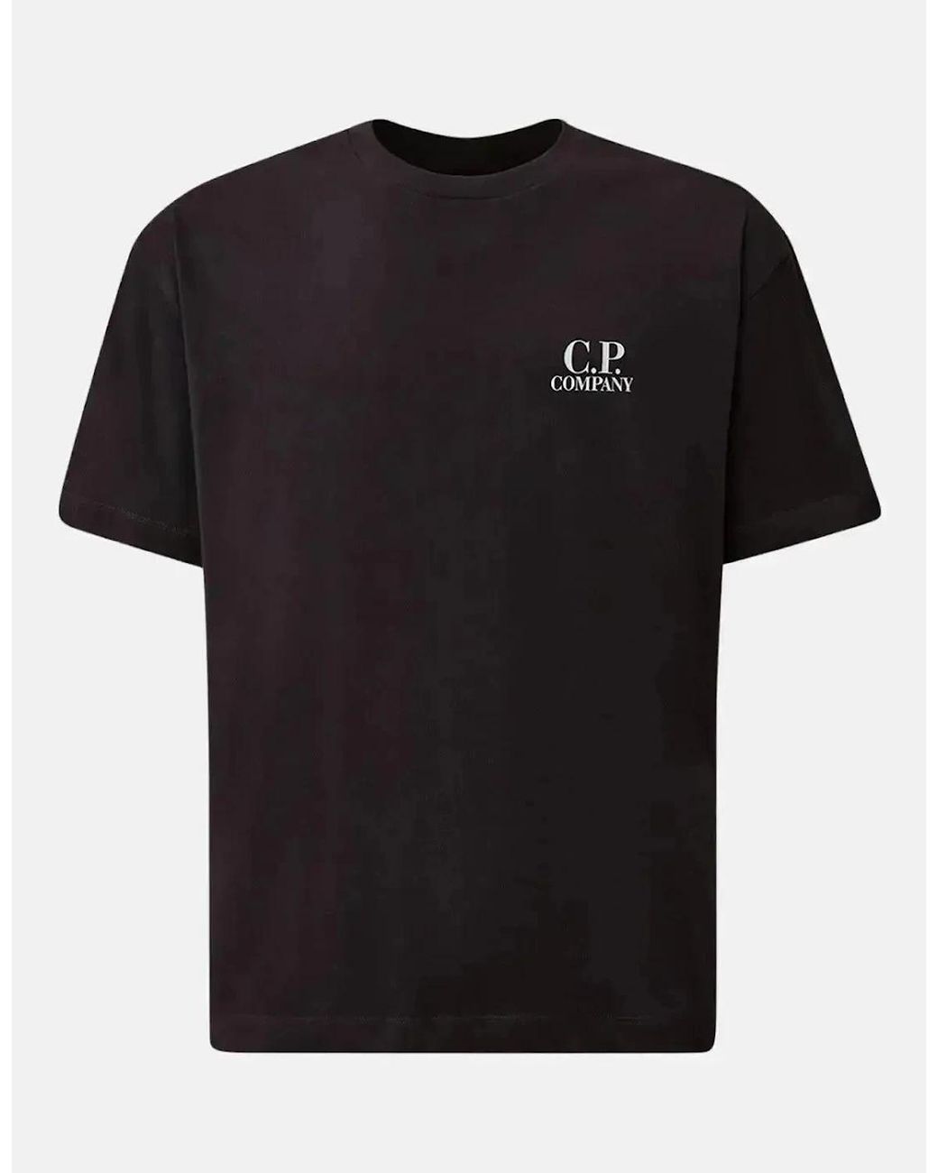 C P Company Black 30/1 Jersey Back Logo T-Shirt Total Eclipse for men