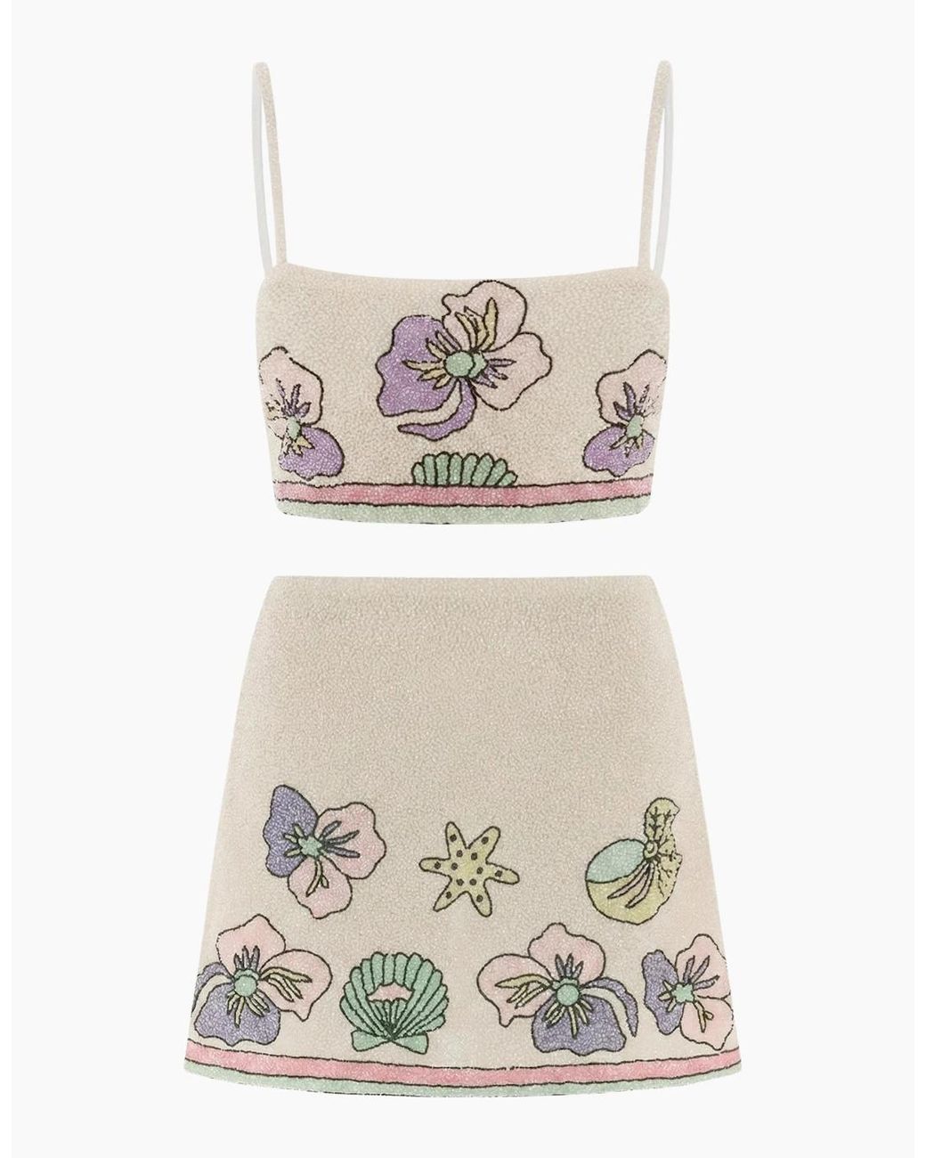 Oceanus Natural Tallulah Crystal Co-Ord Mini Skirt