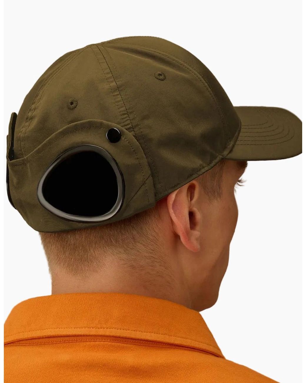 C P Company Green Chrome-R Embroidered Logo Goggle Cap for men