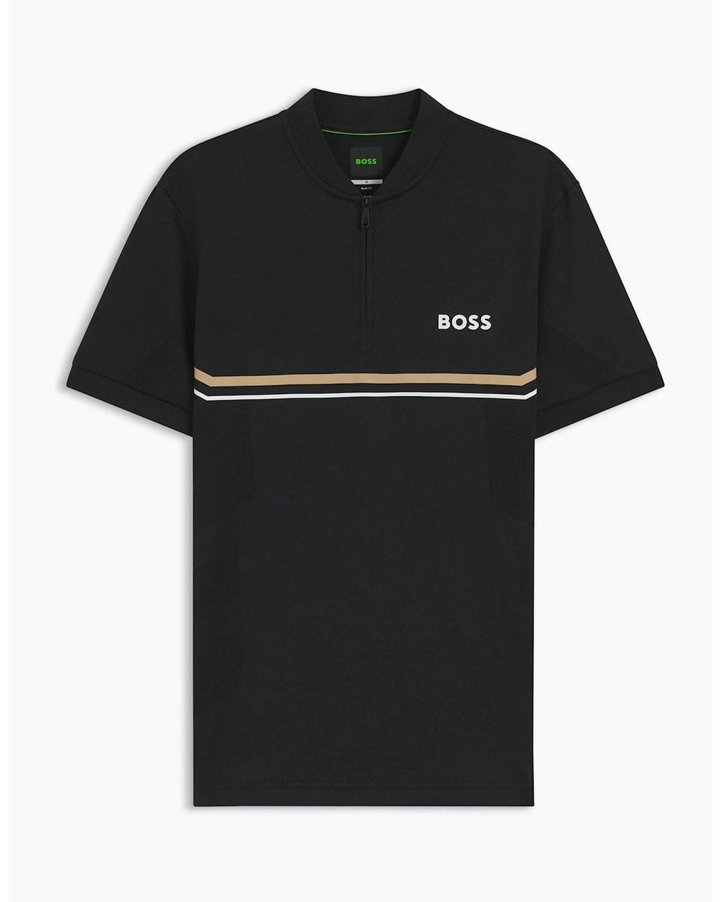 Boss Black Wordmark Graphic Zip Neck Band Collar Slim Fit Polo T-Shirt for men
