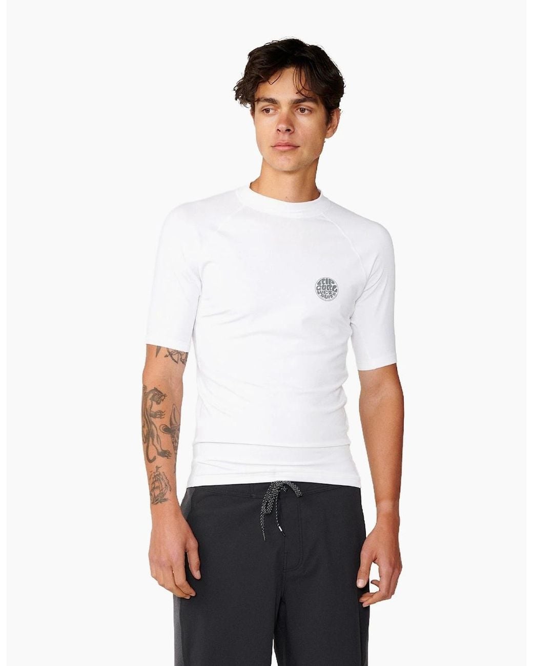 Rip Curl White Rip Curl Icons Brushed Short Sleeve Rash Vest for men