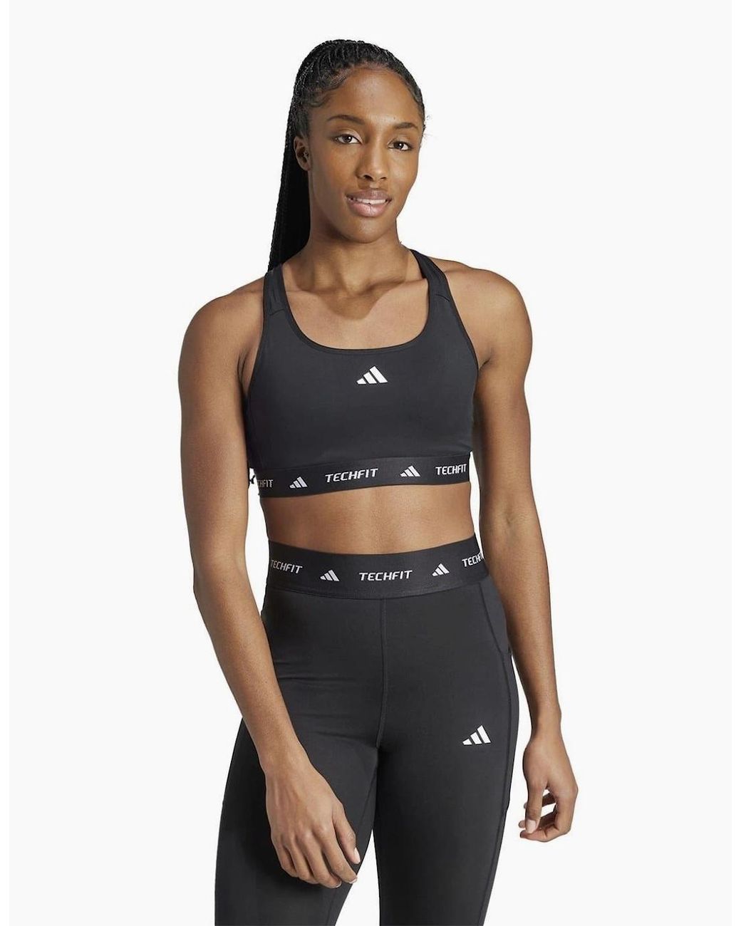 Adidas Black Crew Neck Compression Fit Cropped Bra