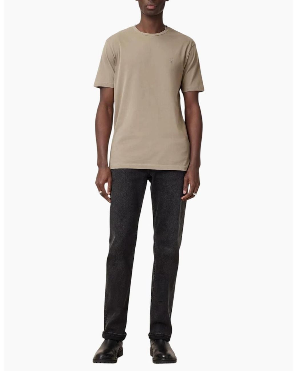 AllSaints Natural T Shirts Lycra Stretch Cotton Crew Neck Short Sleeve Summer Tee for men