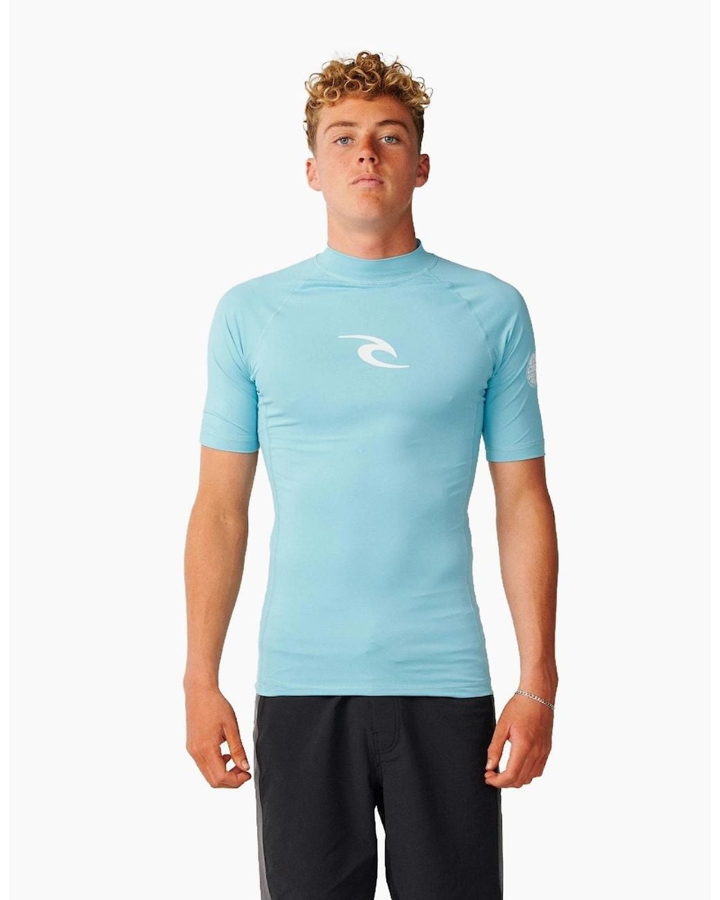Rip Curl Blue Rip Curl Waves Icon Short Sleeve Rash Vest for men