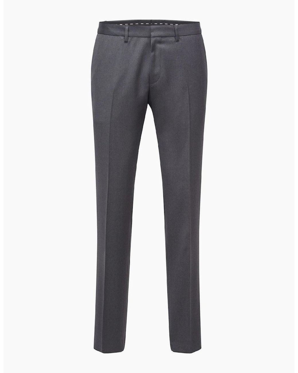 Boss Blue Wenten Solid Patterned Straight Leg Trousers for men
