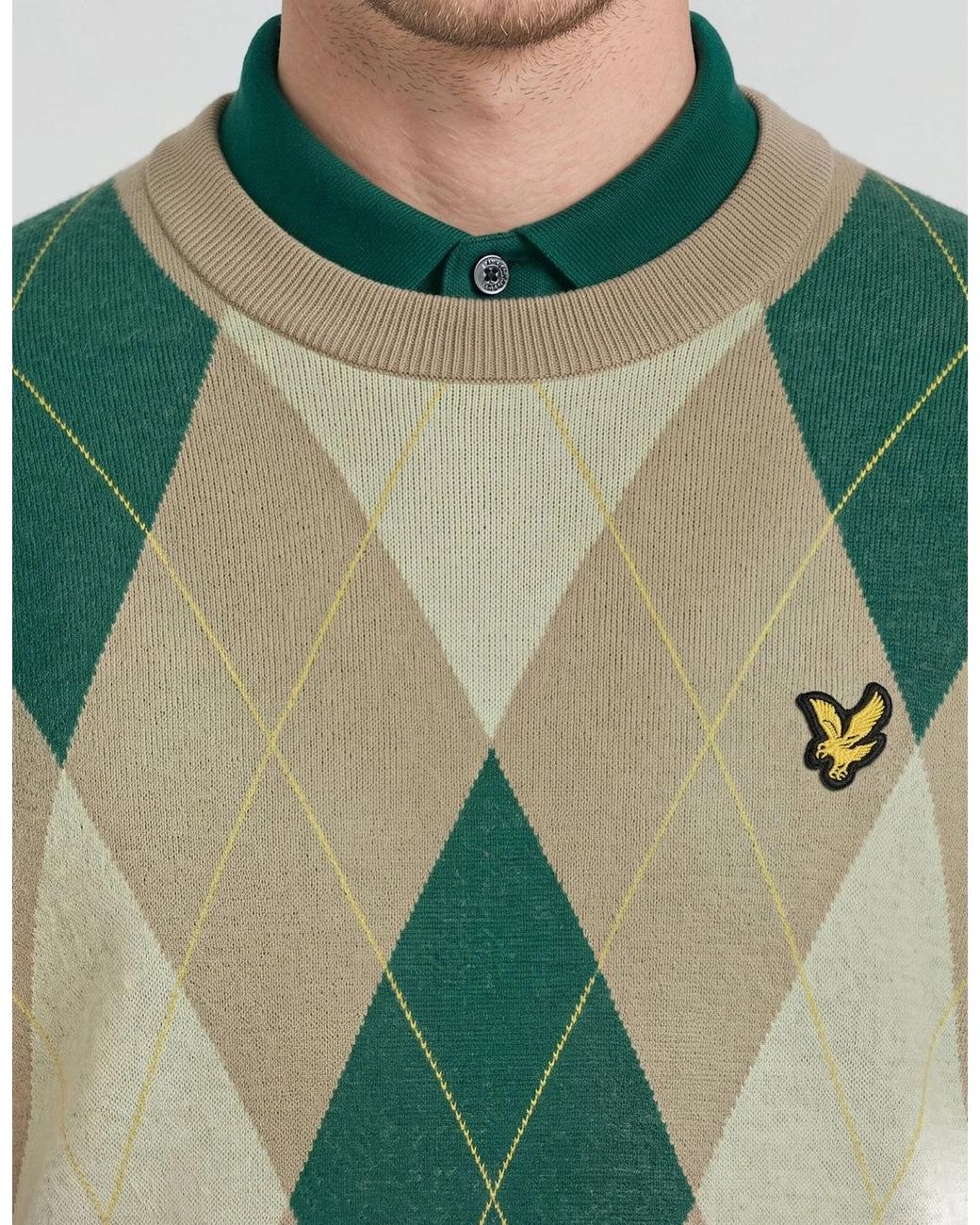 Lyle & Scott Green Archive Argyle Crew Neck Jumper for men