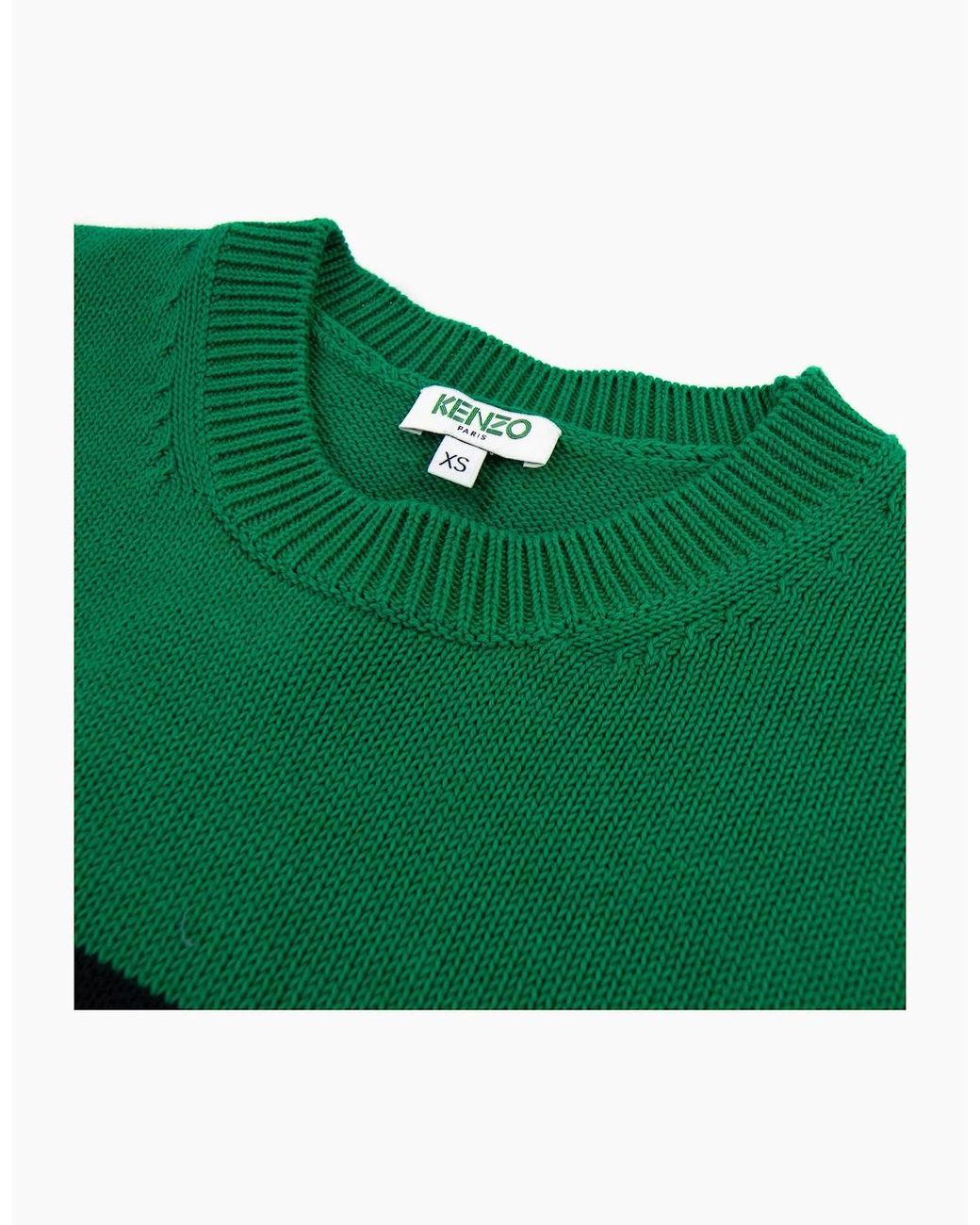 KENZO Green Logo Crew Knit Sweatshirt for men