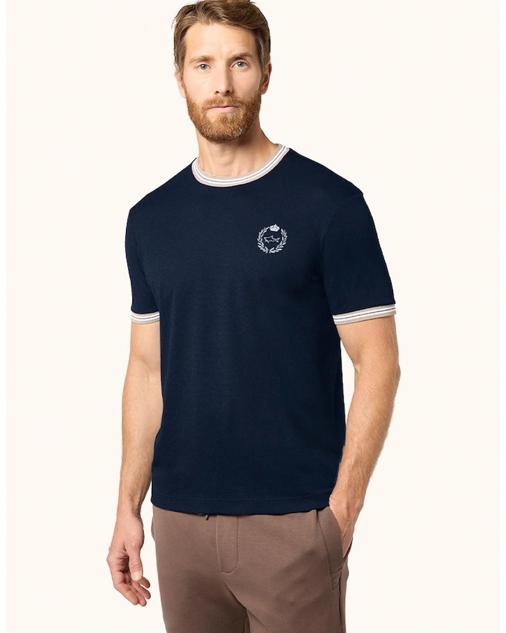 Paul & Shark Blue X-Soft Cotton Jersey T-Shirt With Heraldic Embroidery for men