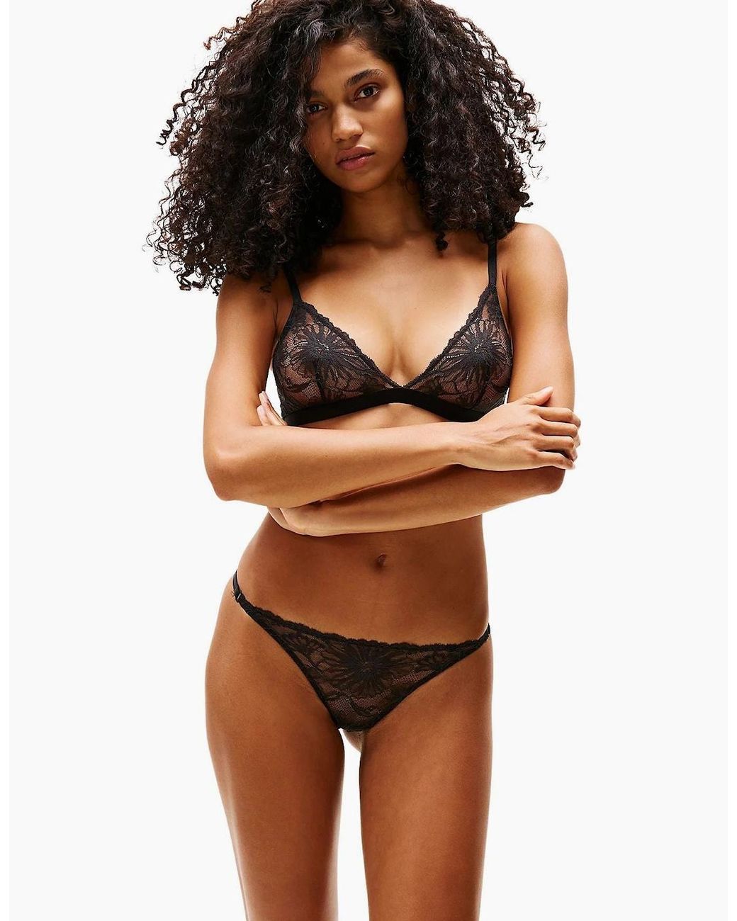 Tommy Hilfiger Gray Floral Lace Tanga Thong