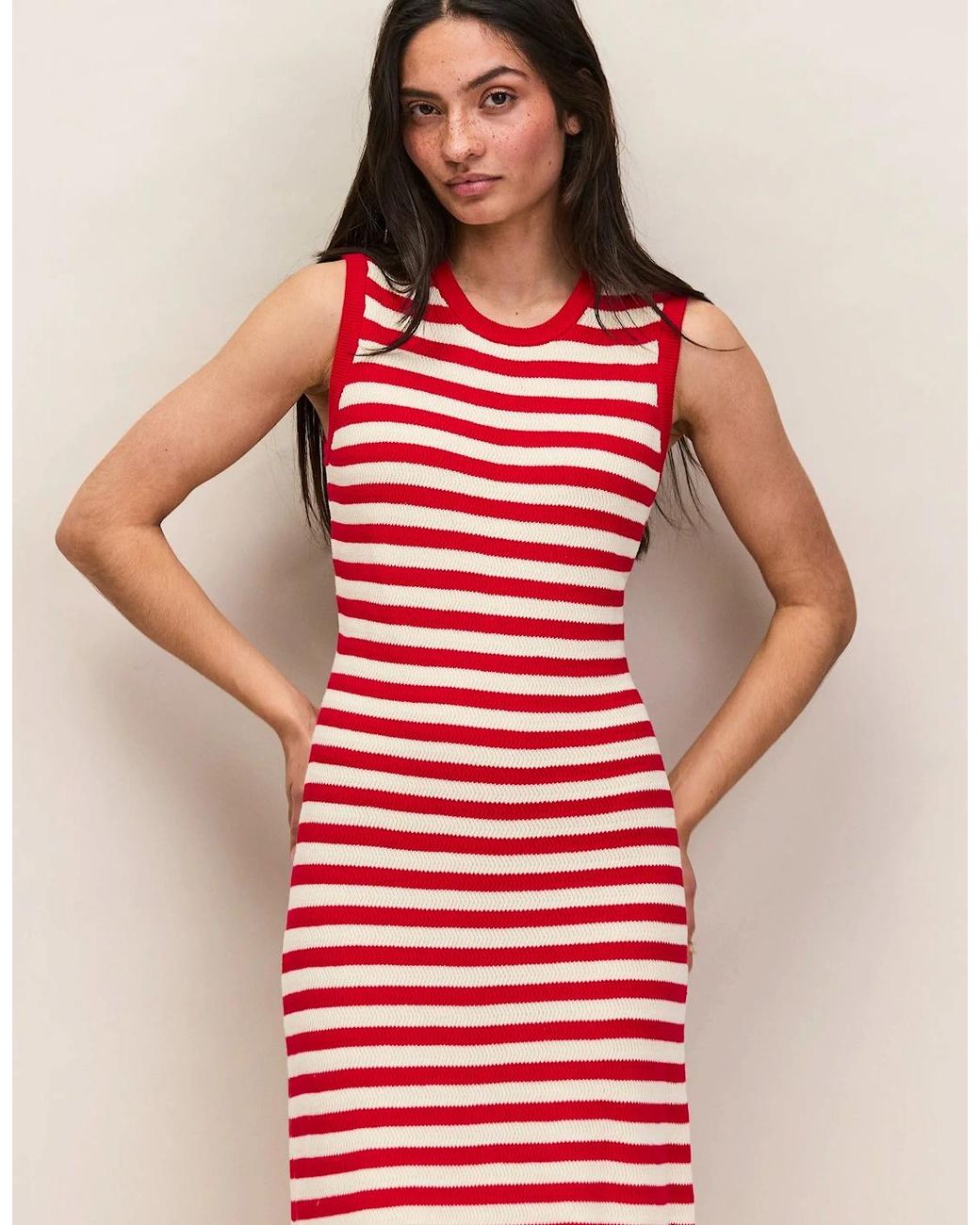Ro&zo Red Stripe Cotton Knit Midi Dress