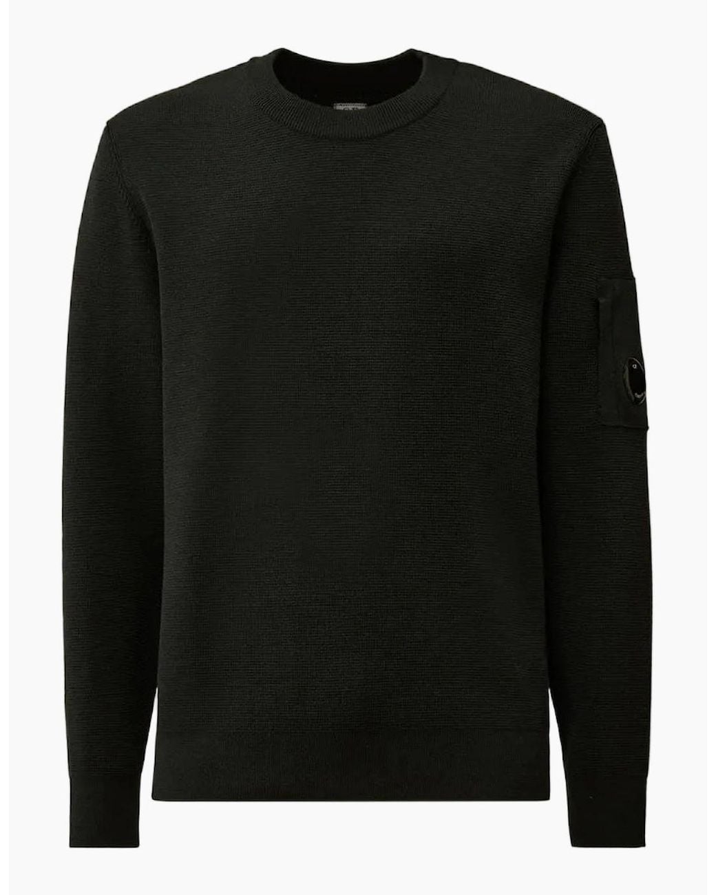 C P Company Black Re-Wool Crewneck Lens Knit for men