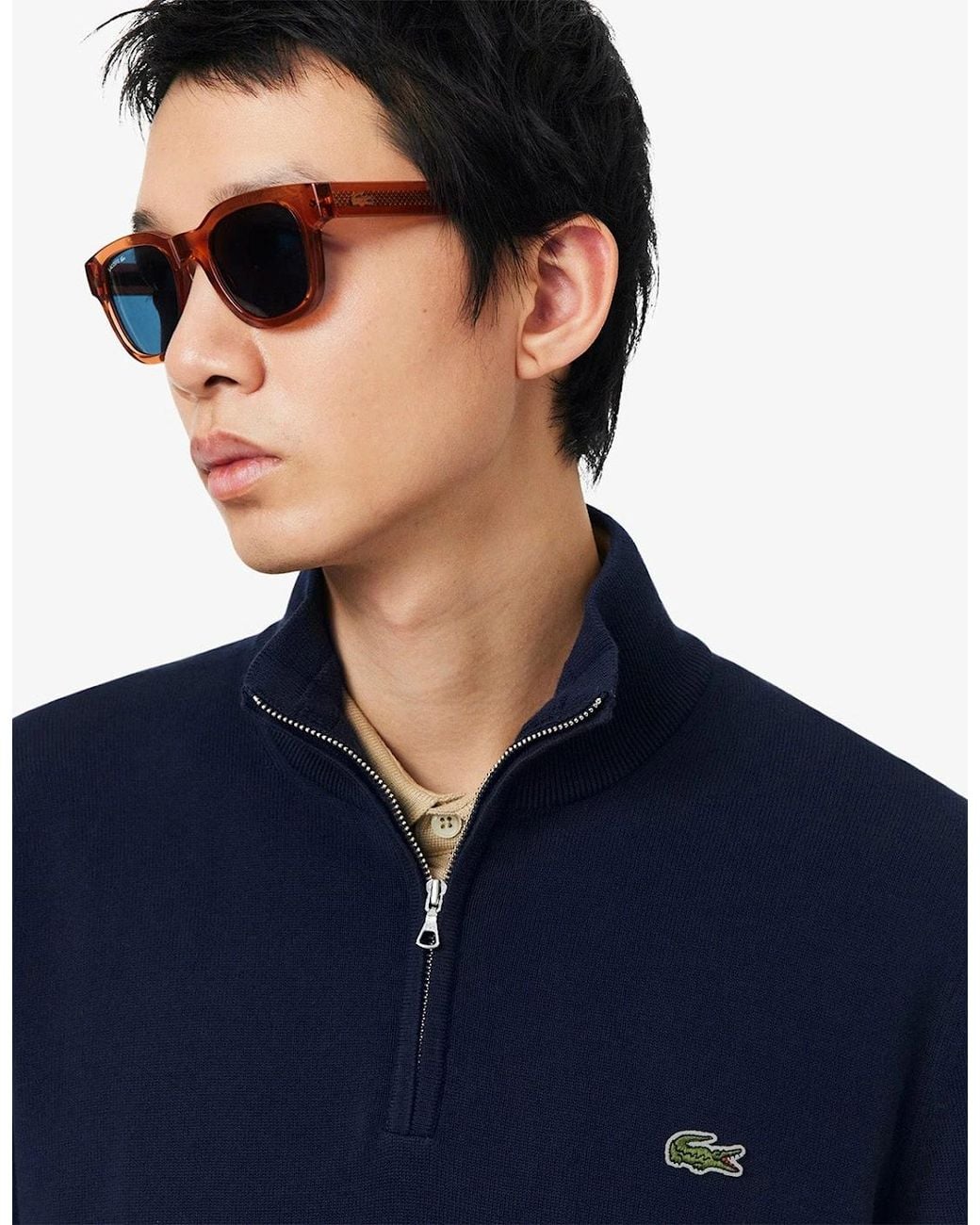 Lacoste Blue Ah1980 Quarter Zip Cotton Knit for men