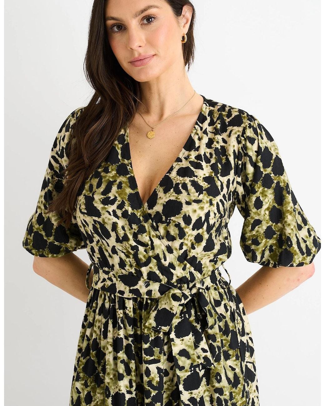 Gini London Green Animal Print Wrap Skater Maxi Dress