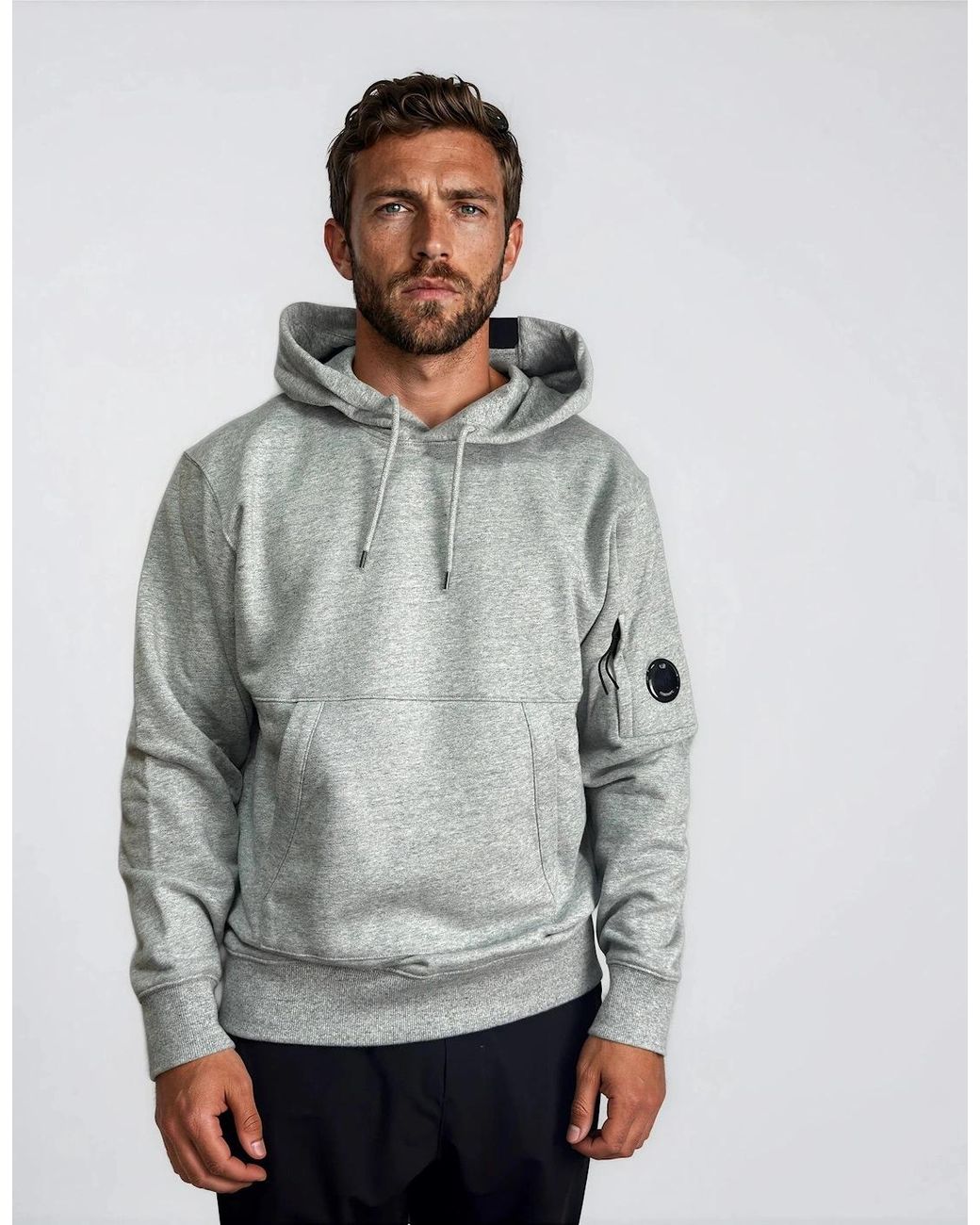 C P Company Gray Micro Lens Diagonal Raised Hoodie Stone for men