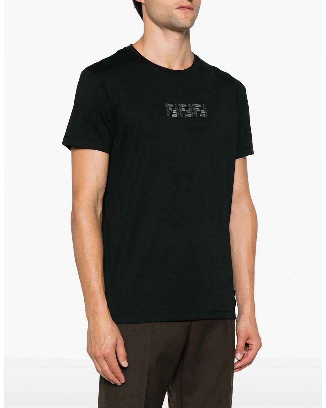 Fendi Black Ff Labyrinth Embroidered T-Shirt for men