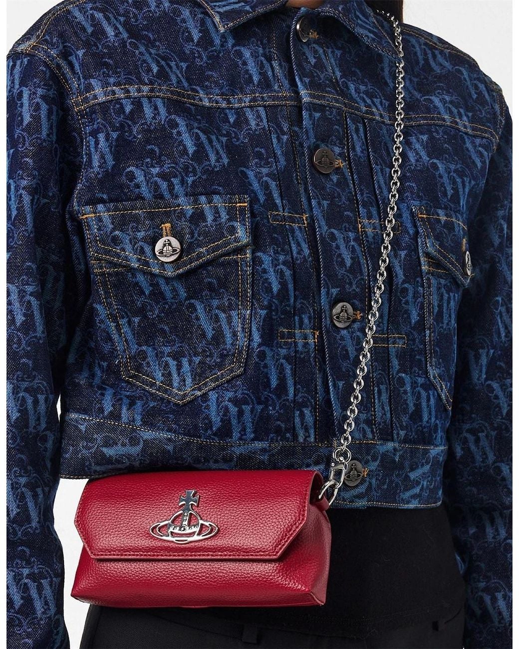 Vivienne Westwood Red Viv Mini Chain Pouch Clutch Bag