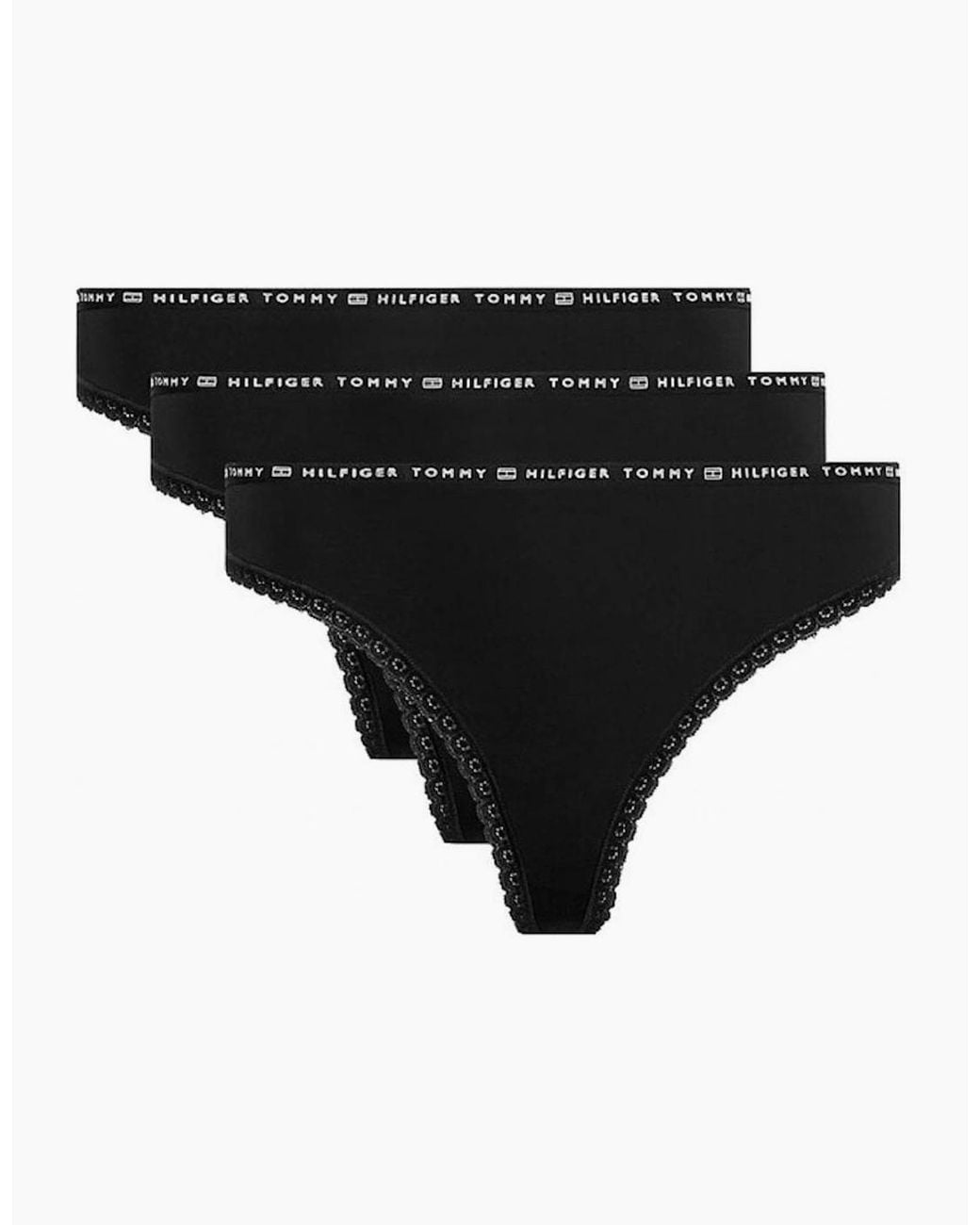 Tommy Hilfiger Black 3-Pack Lace Trim Microfibre Thongs