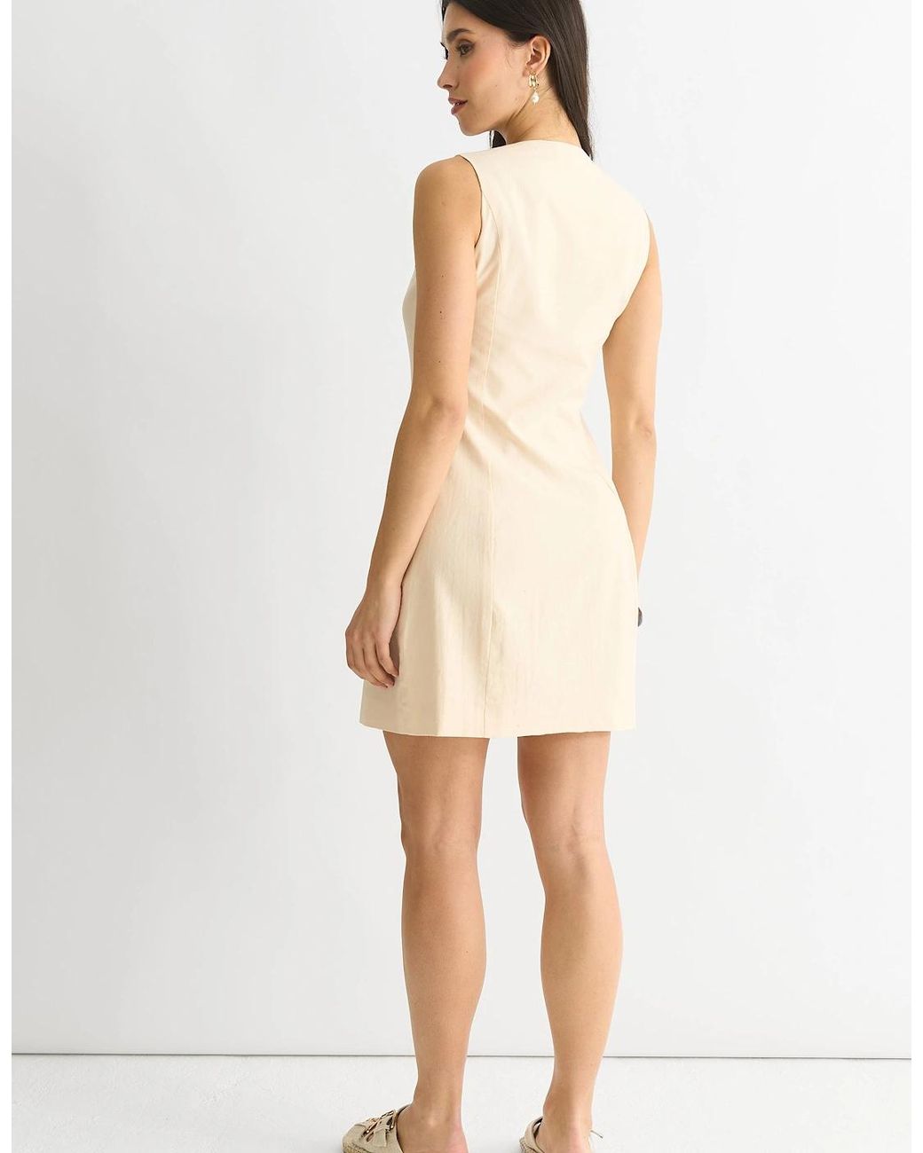 Gini London Brown Linen Button Through Mini Shirt Dress