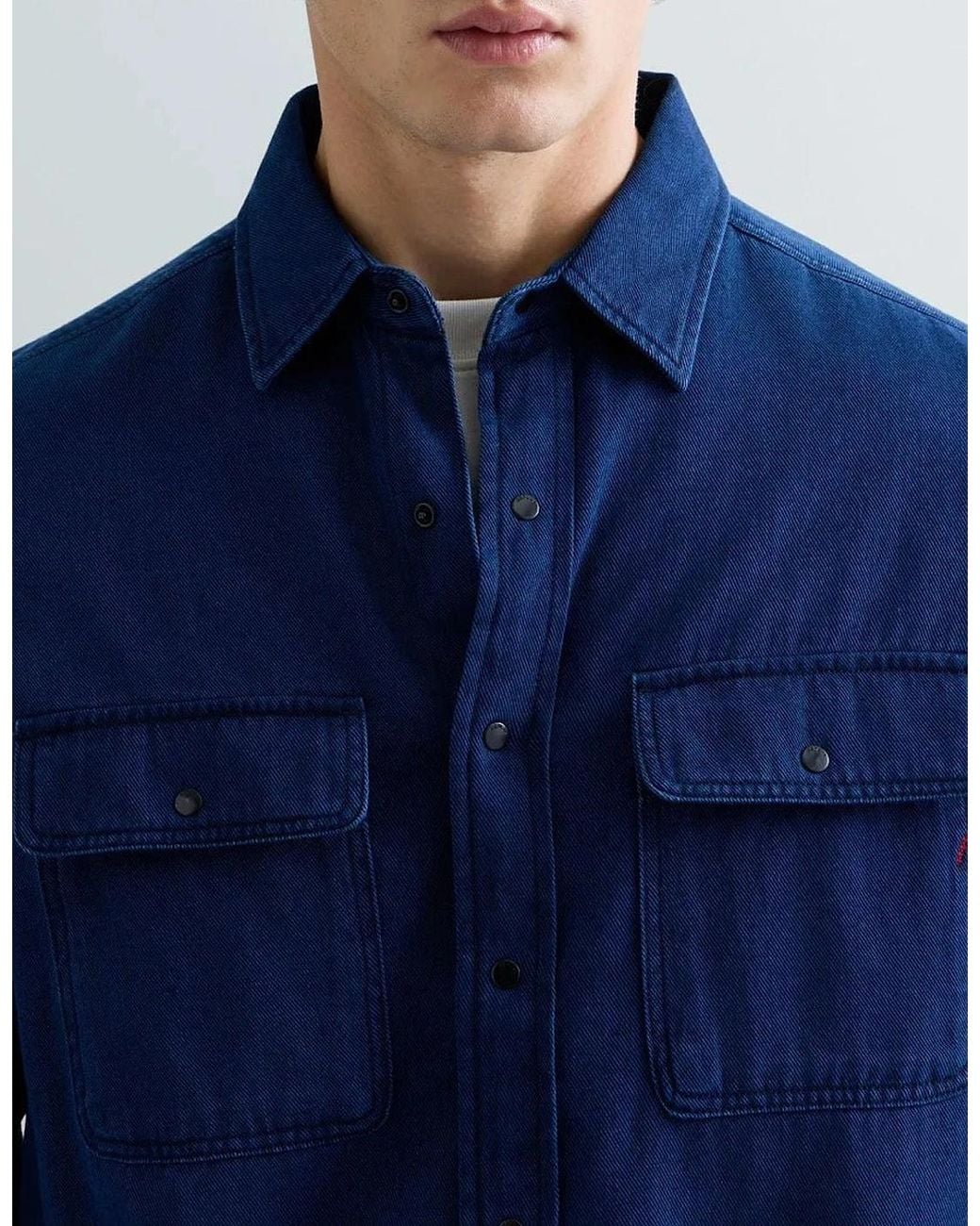 Replay Blue Snap Front Denim Shirt for men
