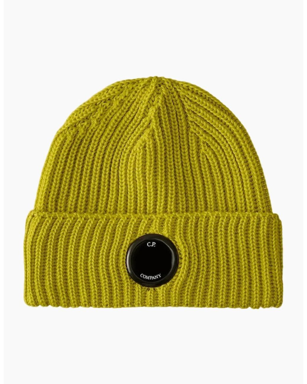 C P Company Green Merino Wool Lens Beanie for men