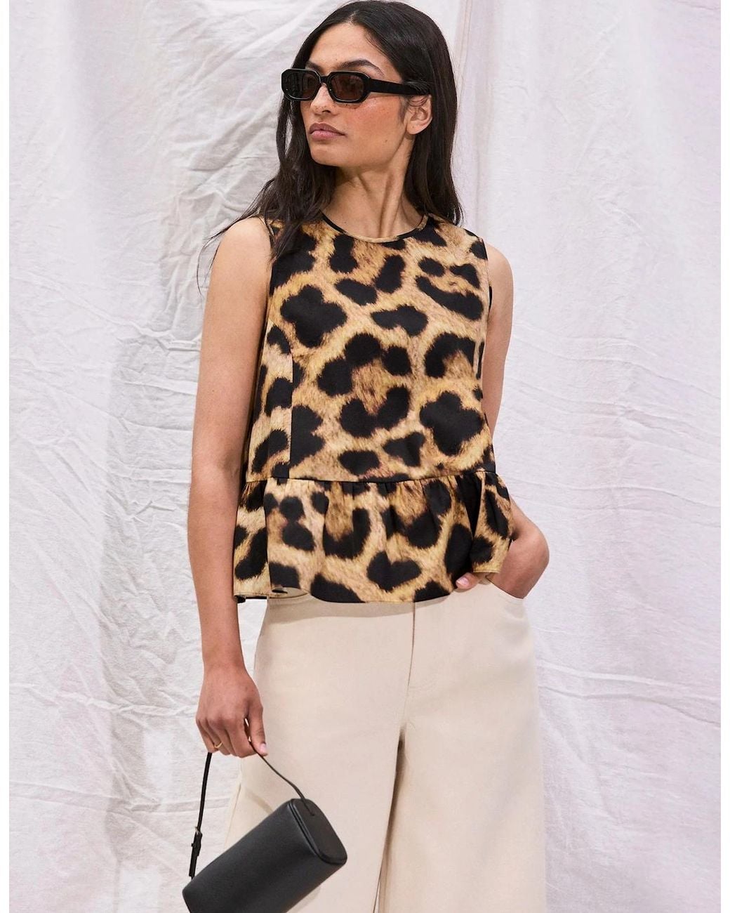 Ro&zo White Leopard-Print Cotton Peplum Top