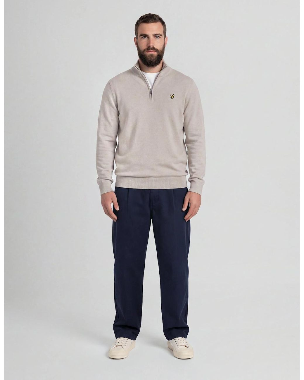 Lyle & Scott Gray Cotton Merino 1/4 Zip Jumper for men