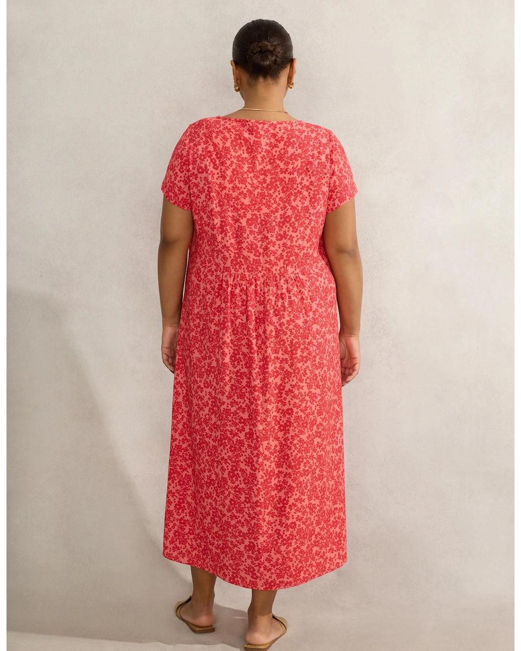 Live Unlimited London Red Ditsy Short Sleeve Midi Dress