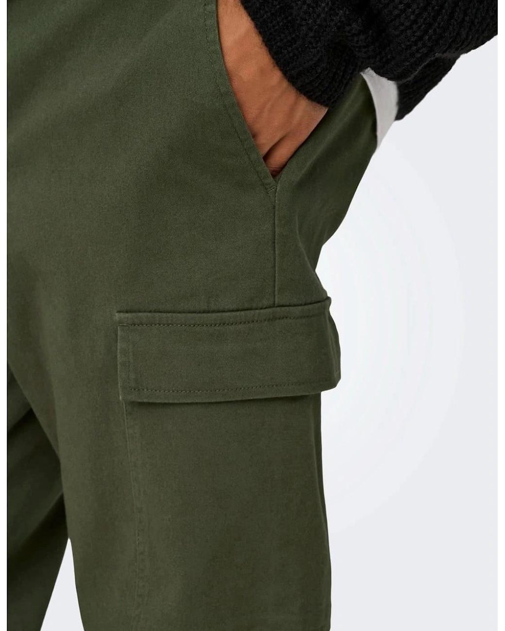 ONLY Black Solid Patterned Straight Cargo Pants for men