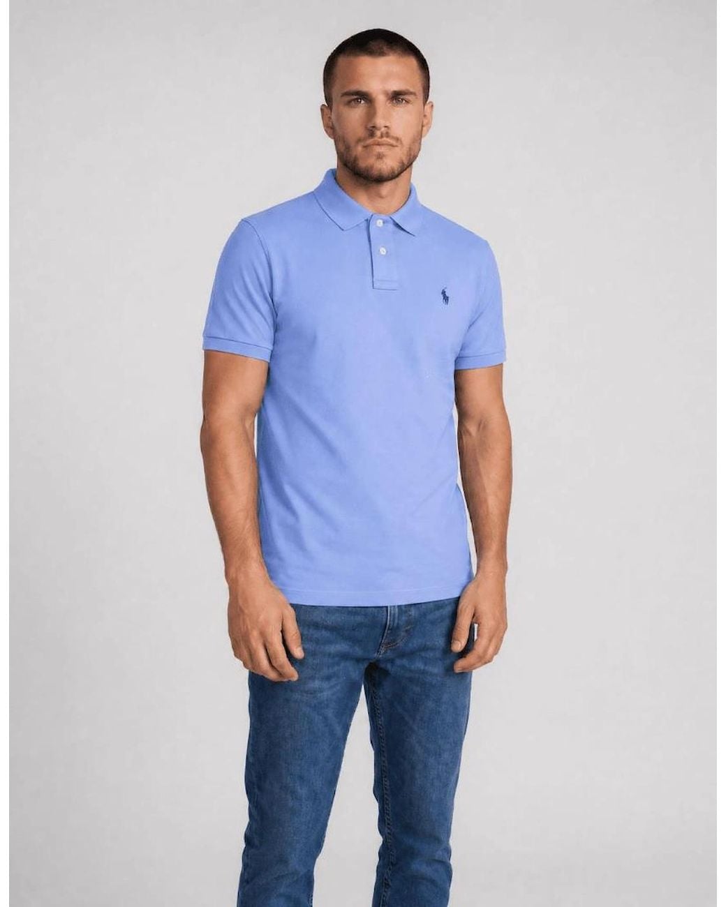 Polo Ralph Lauren Blue Mesh Custom Slim Fit Polo Shirt for men