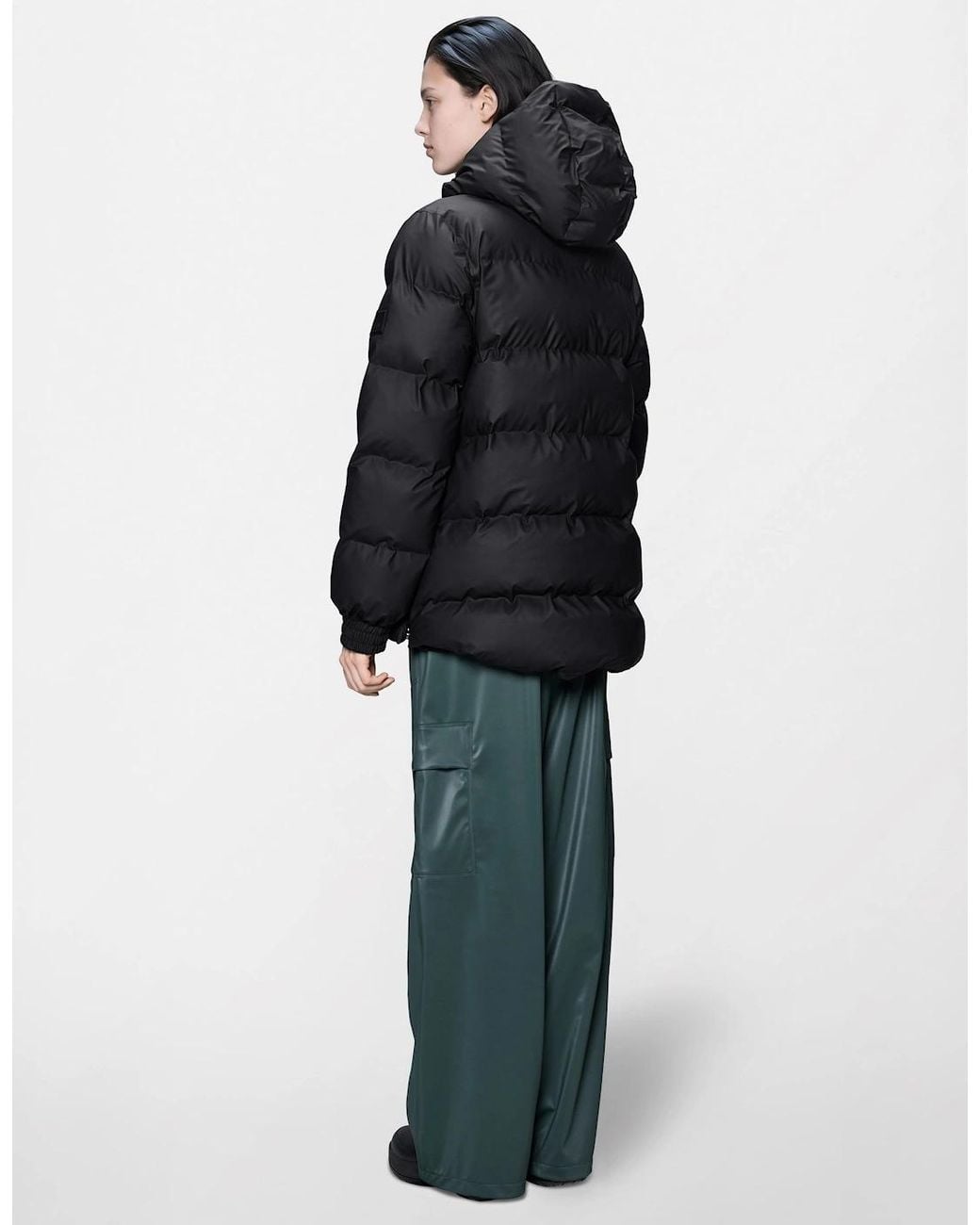 Rains Black Alta A-Line Puffer Jacket