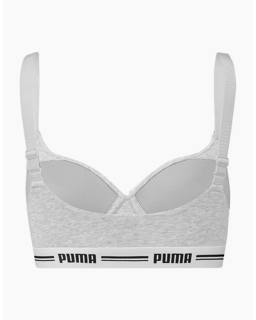 PUMA White Striped Logo Padded Bra Top, Melange