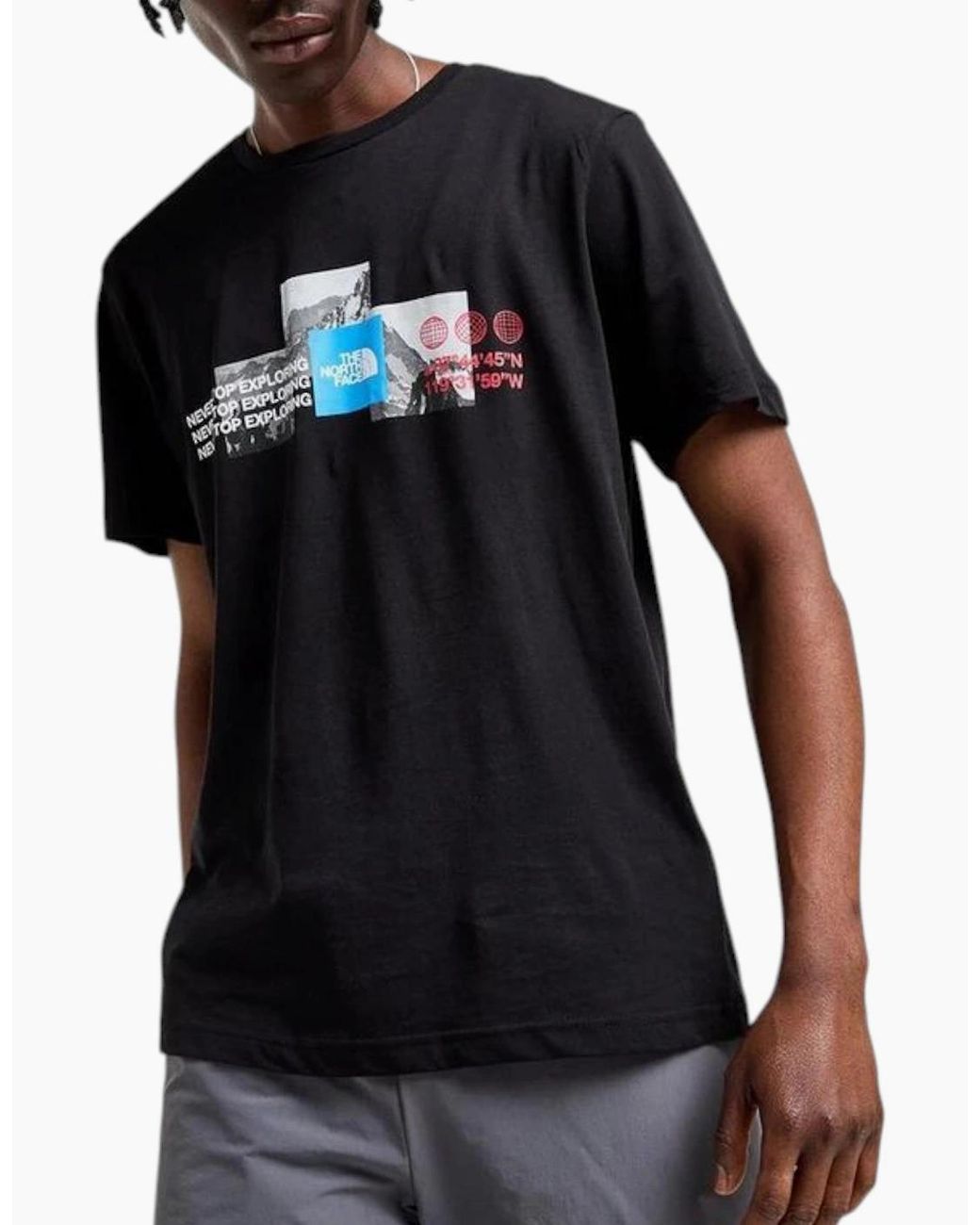 The North Face Black T Shirt Mountain Front Short Sleeve Graphic Print Cotton Tee for men