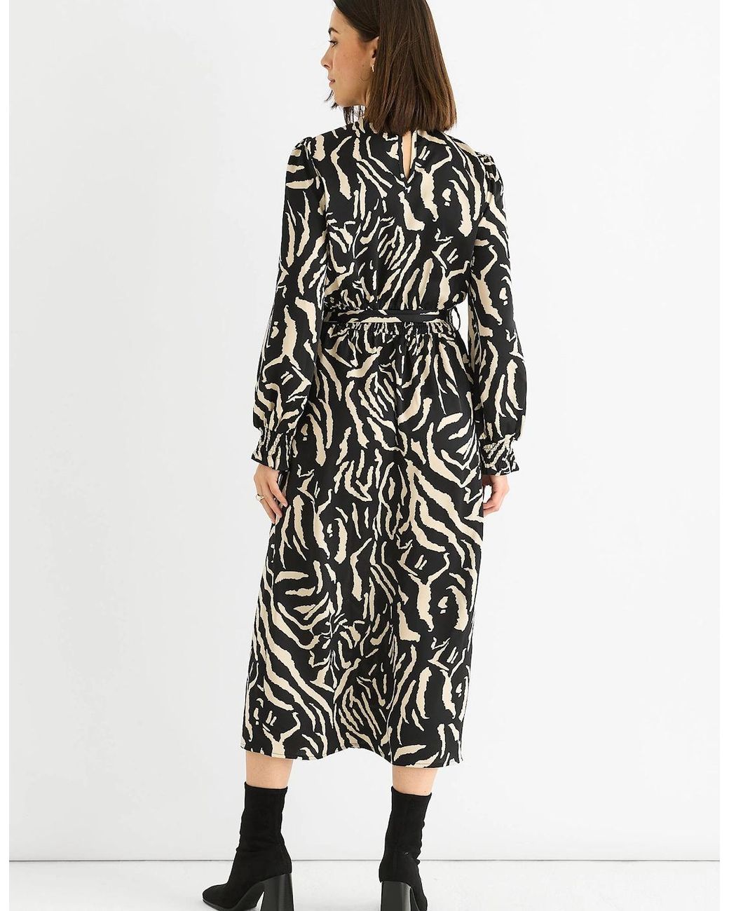 Gini London White Animal High Neck Satin Midi Dress