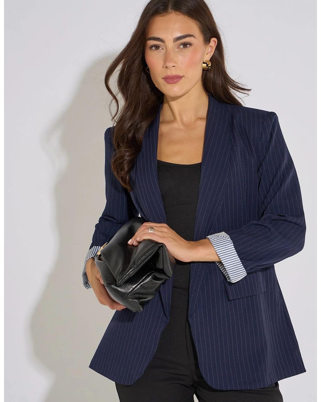 Gini London Blue Stripe Contrast Sleeve Edge To Edge Blazer