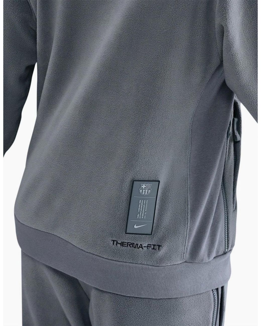 Nike Gray Fc Barcelona Therma Fit Logo Collared Drill Top for men