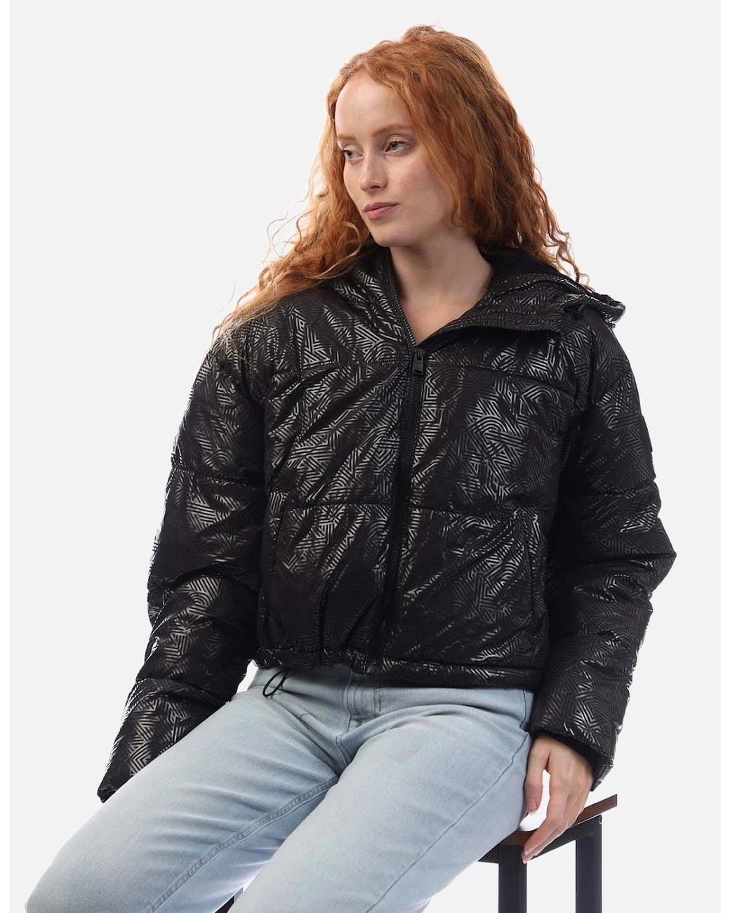 DKNY Blue Crosswalk-Print Cropped Hooded Jacket