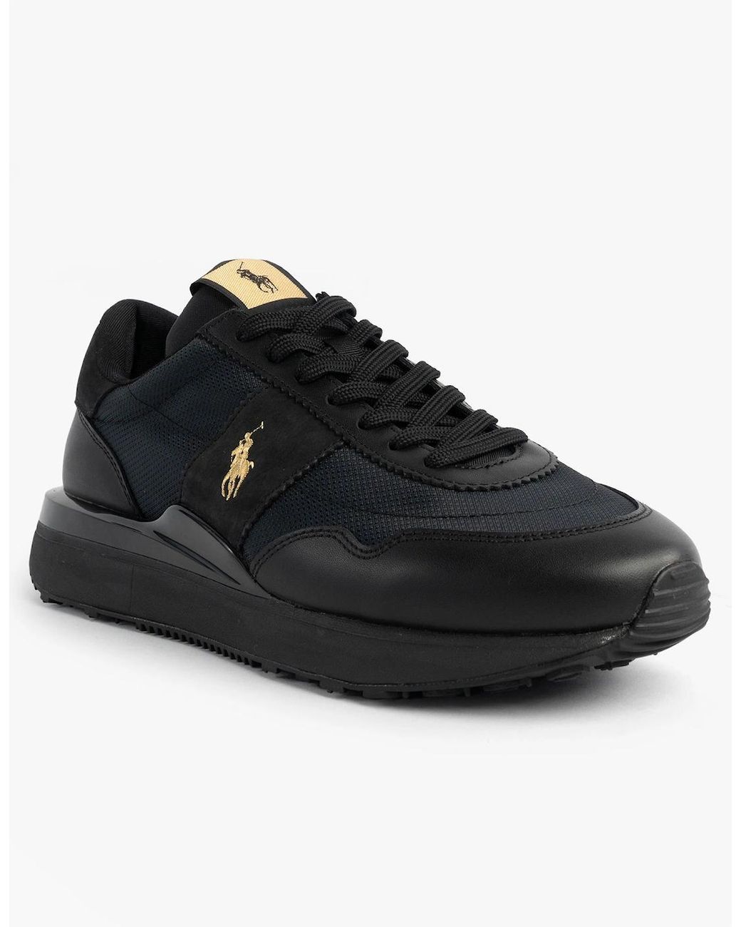 Polo Ralph Lauren Black Train 89 V2 Lace Up Suede-Panelled Trainer for men