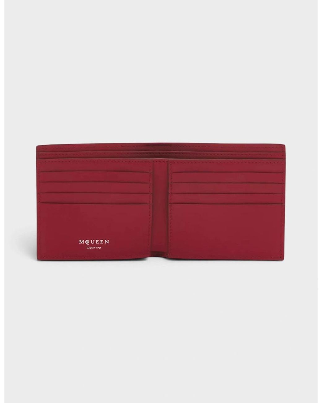 McQueen Purple Logo Bi-Fold Wallet Crackled Leather Cranberry for men