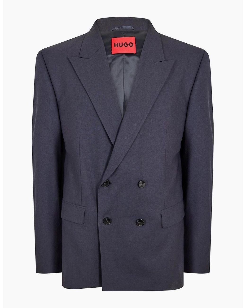Boss Blue Solid Patterned Blazer With Flap Pocket for men