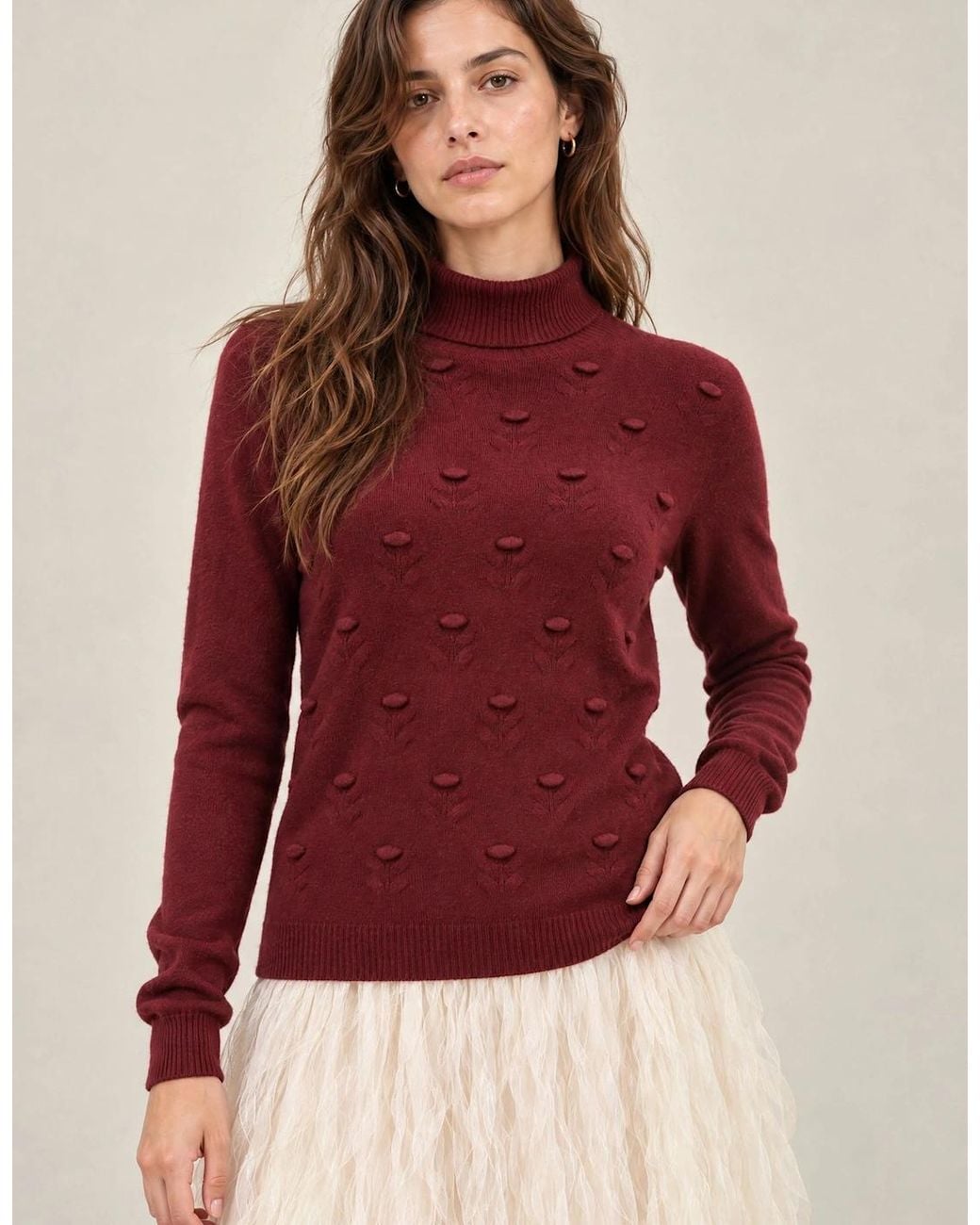 James Lakeland Red Burgundy Floral Roll Neck Jumper