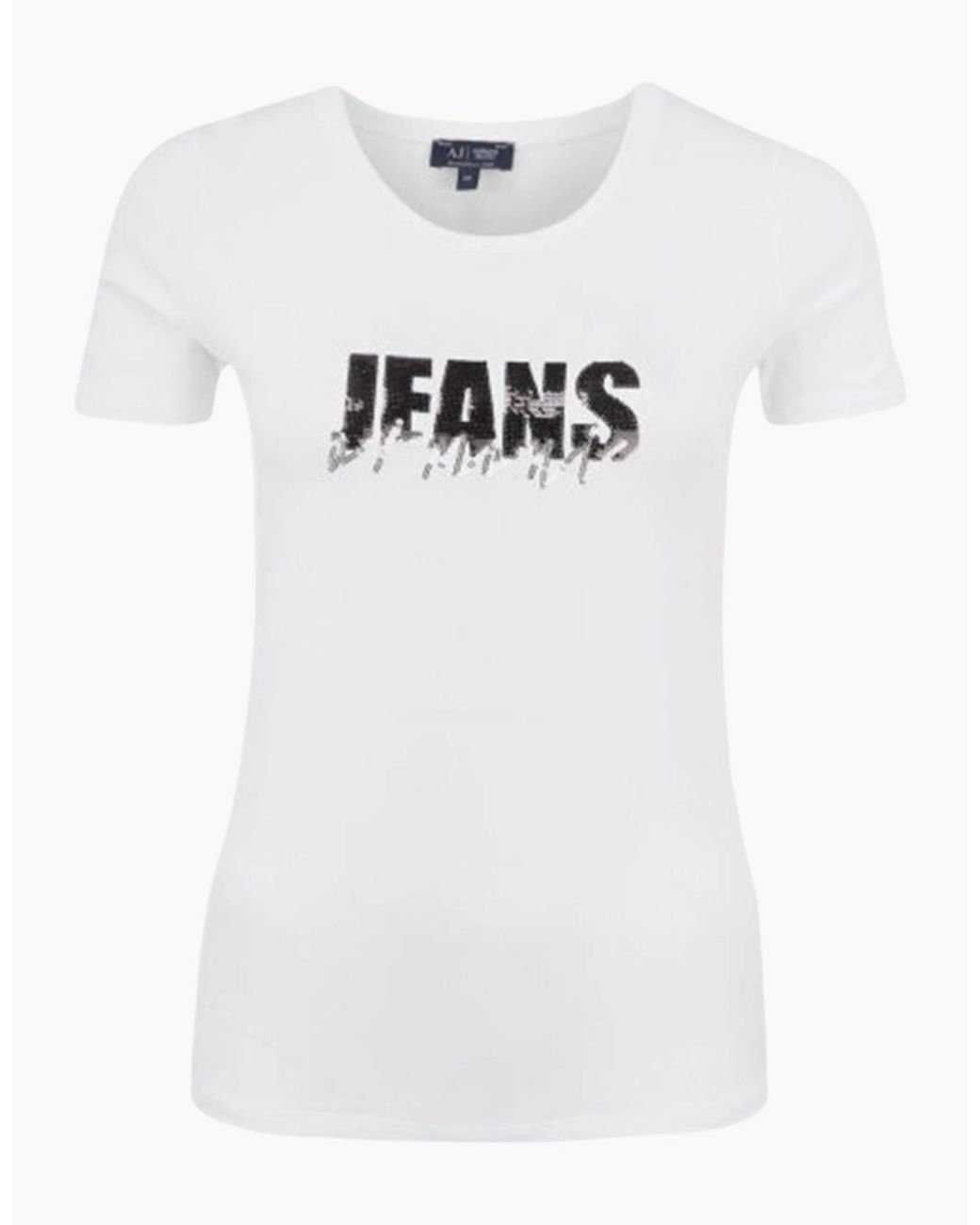 Armani White Jeans 6X5T01 5J00Z T Shirt Casual Crew Neck Short Sleeve Top