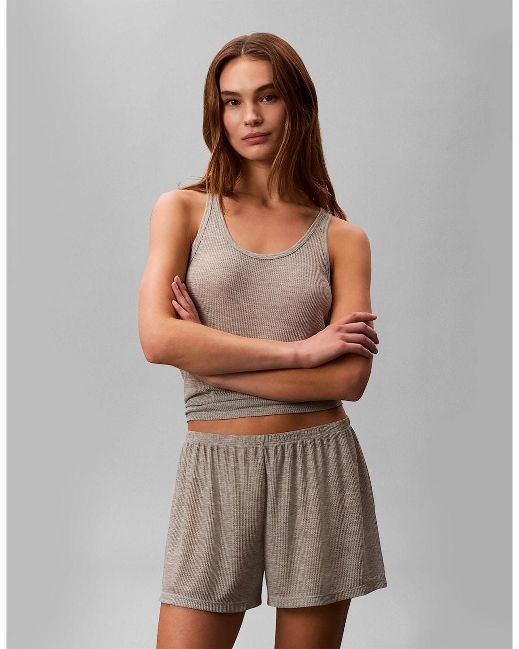 Calvin Klein Gray Tissue Waffle Tank Loungewear Heather