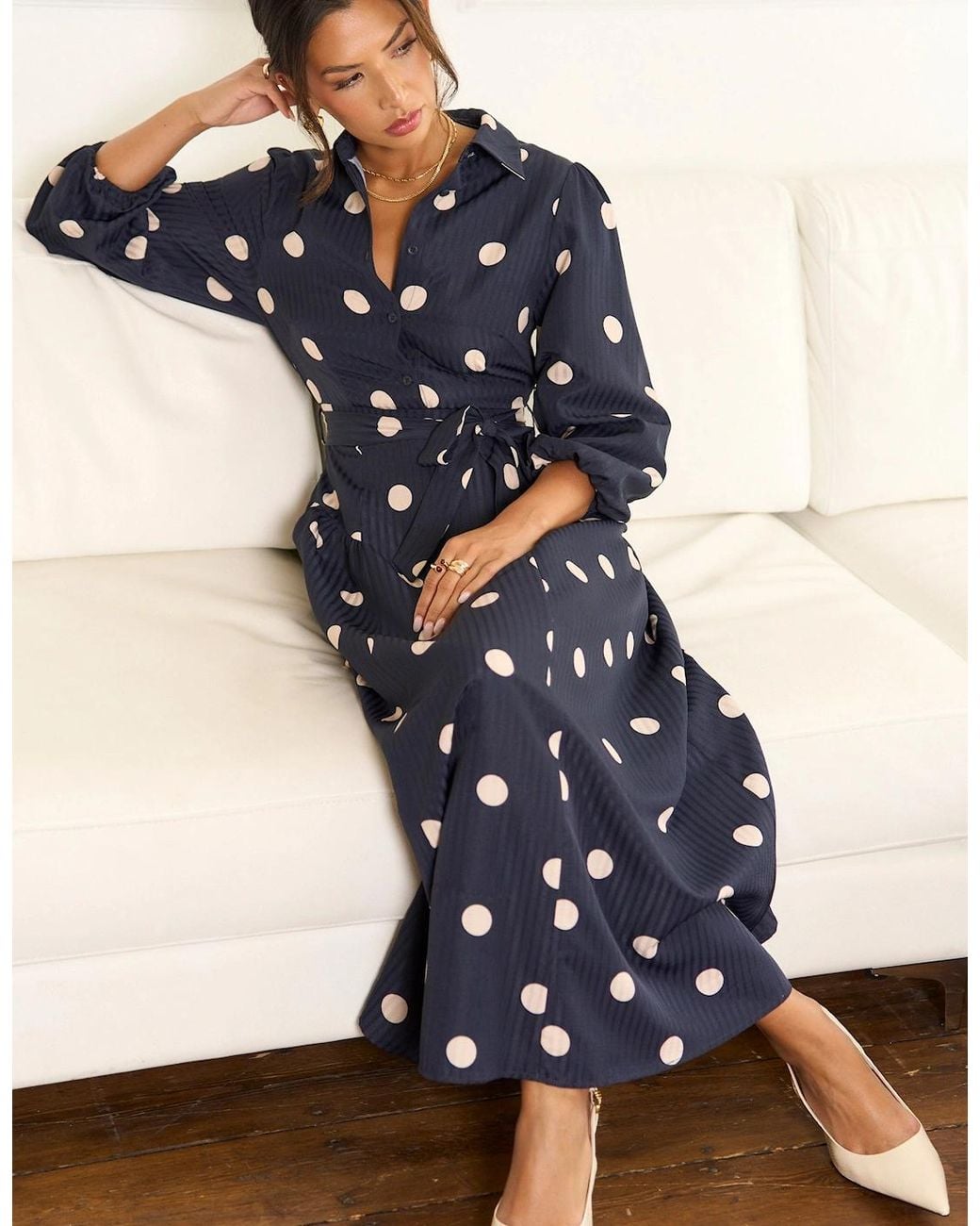 Gini London Blue Spot Jacquard Fit And Flare Dress