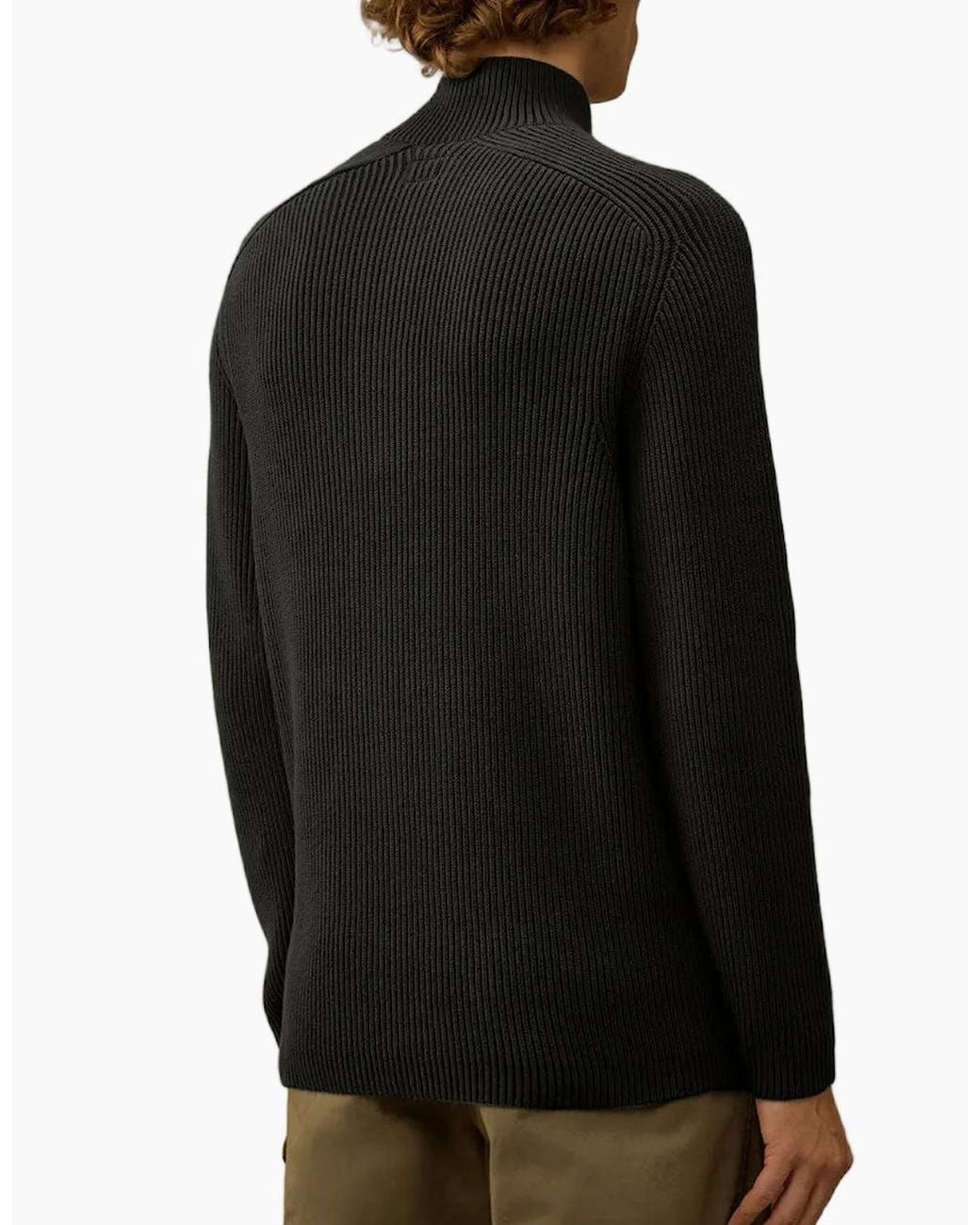 C P Company Black Full Rib Half Button Lens Knit for men
