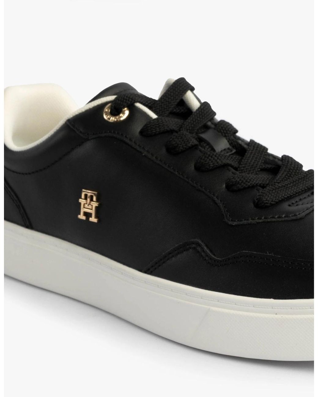 Tommy Hilfiger Black Leather Th Monogram Plaque Court Trainers