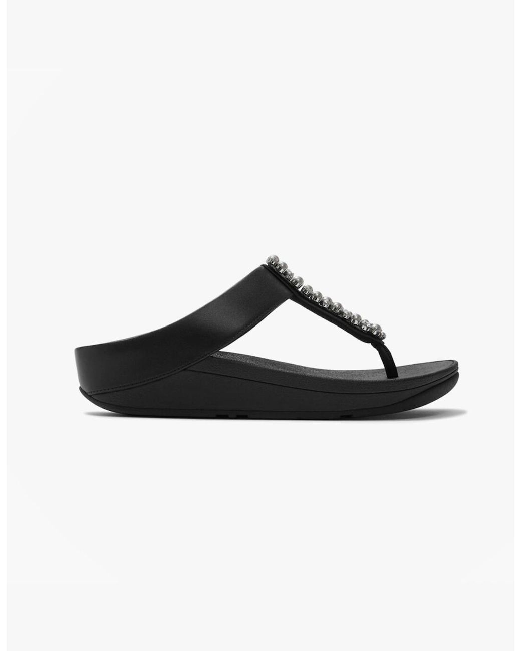Fitflop Black Fino Pearls-And-Crystal Toe-Post Sandals