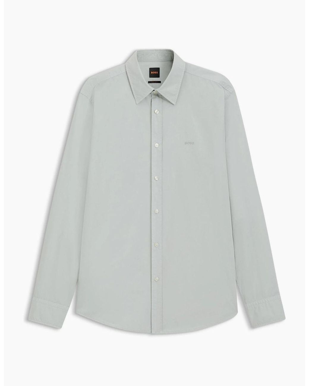 Boss White Collared Neck Shirt Collar Long Sleeve Regular Fit Shirt for men